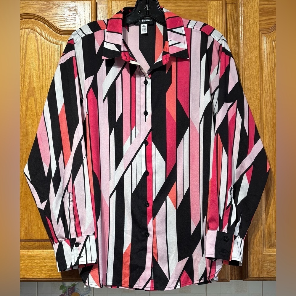 NWOT Karl Lagerfeld Paris Womens Oversize Colorblock Mosaic Print Blouse Medium